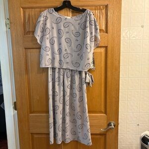 Vtg 80’s Women’s Size 18 Blouson Dress Lucky Barbara Paisley Floral Gray NWT USA